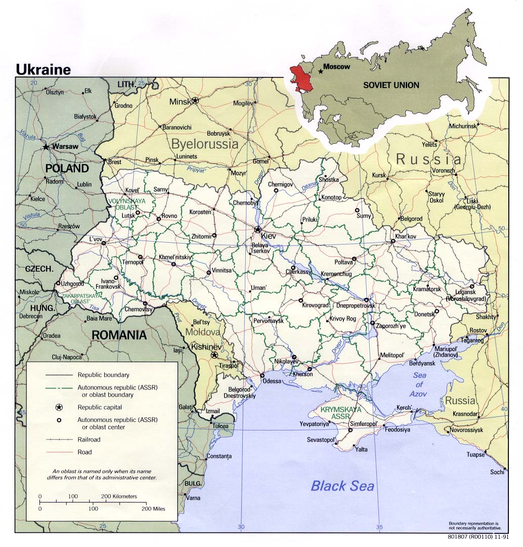 Mapa Político de Ucrania 1991 - Tamaño completo