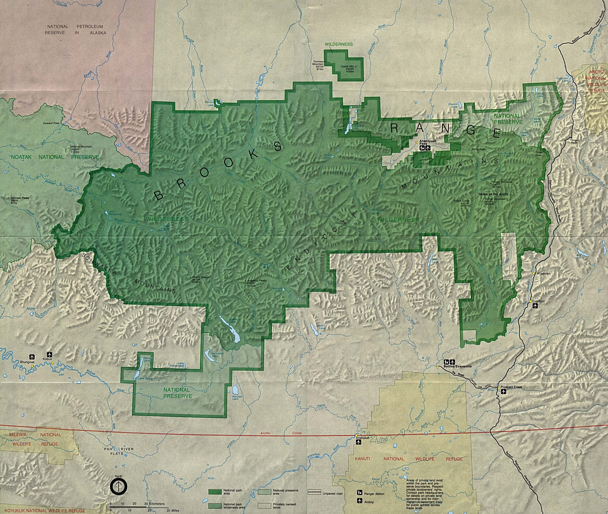Detail Map of Gates of the Arctic National Park and Preserve in Brooks
