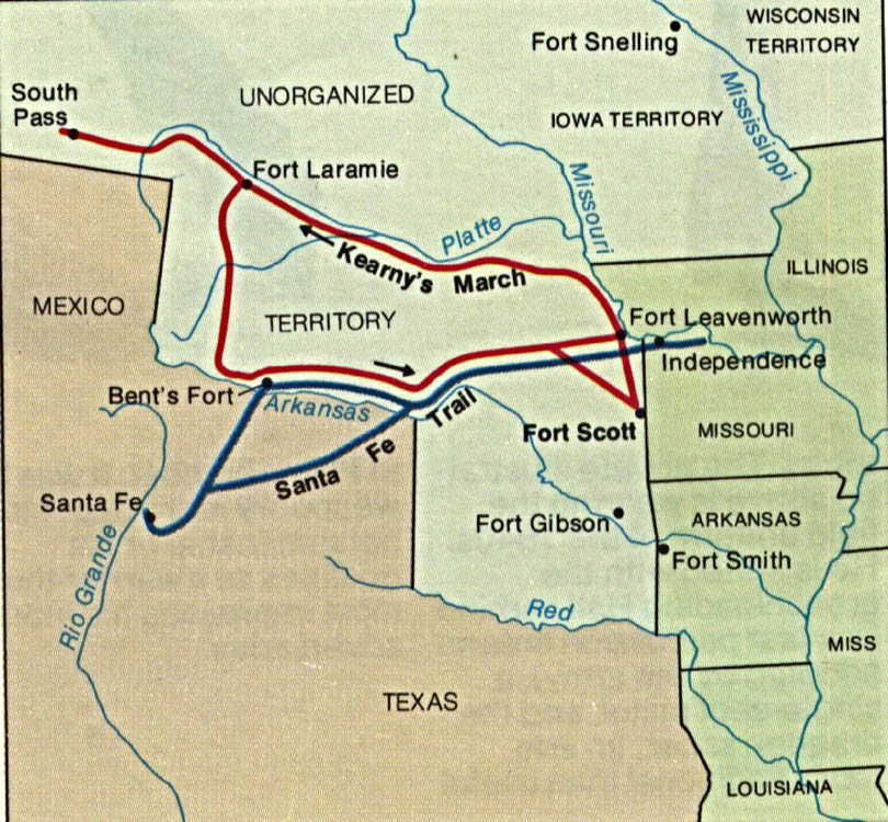 Kearny Battle Route Map, Mexican-American War 1846 - Full size