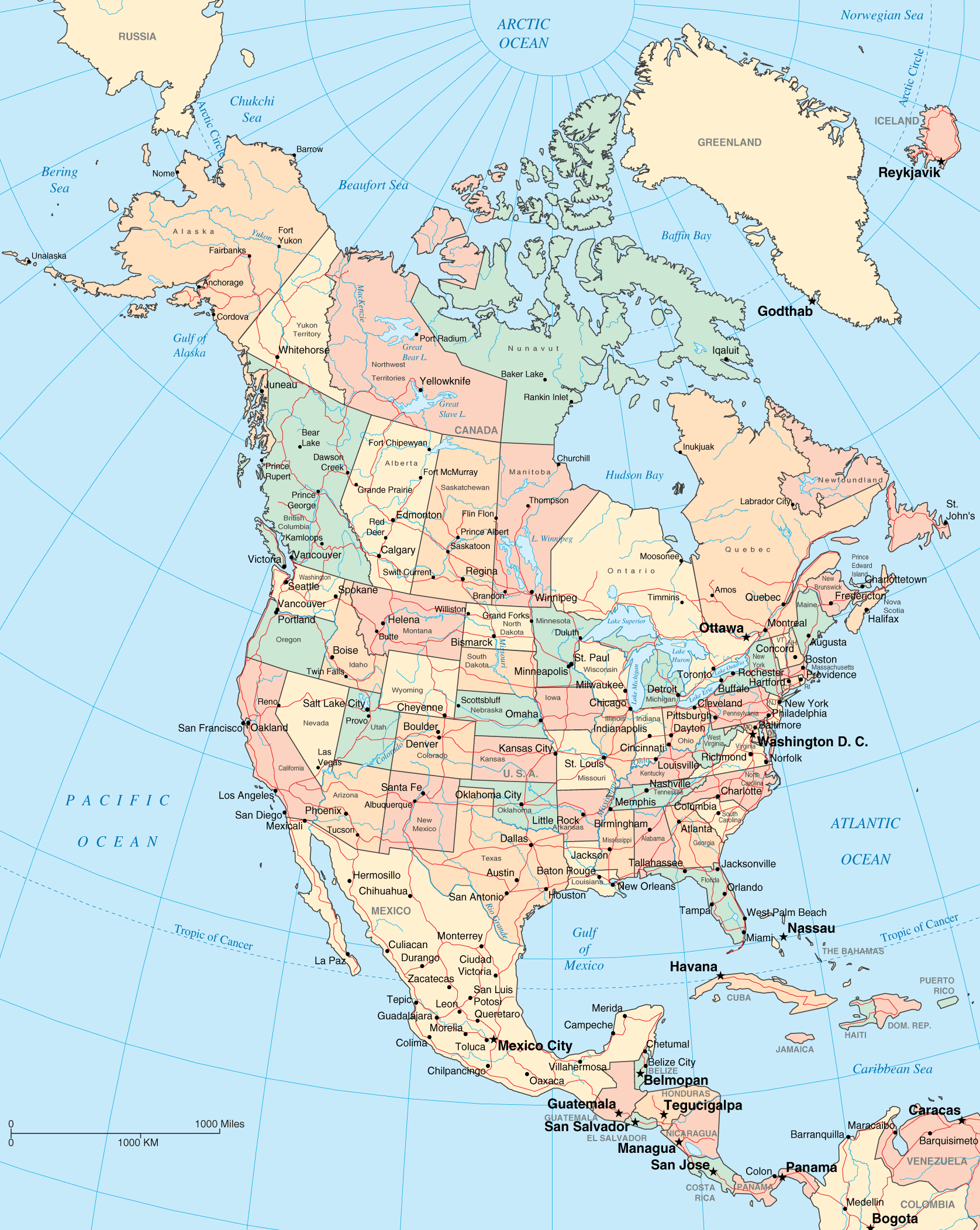 map of north america continent