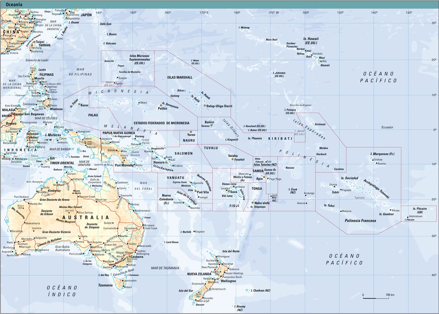 Resultado de imagen de mapa oceania fisico