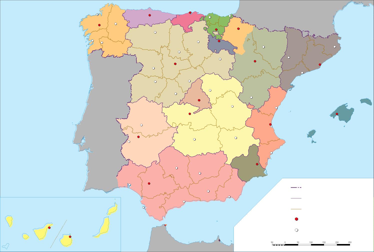 Mapa Político Mudo De España Tamaño Completo