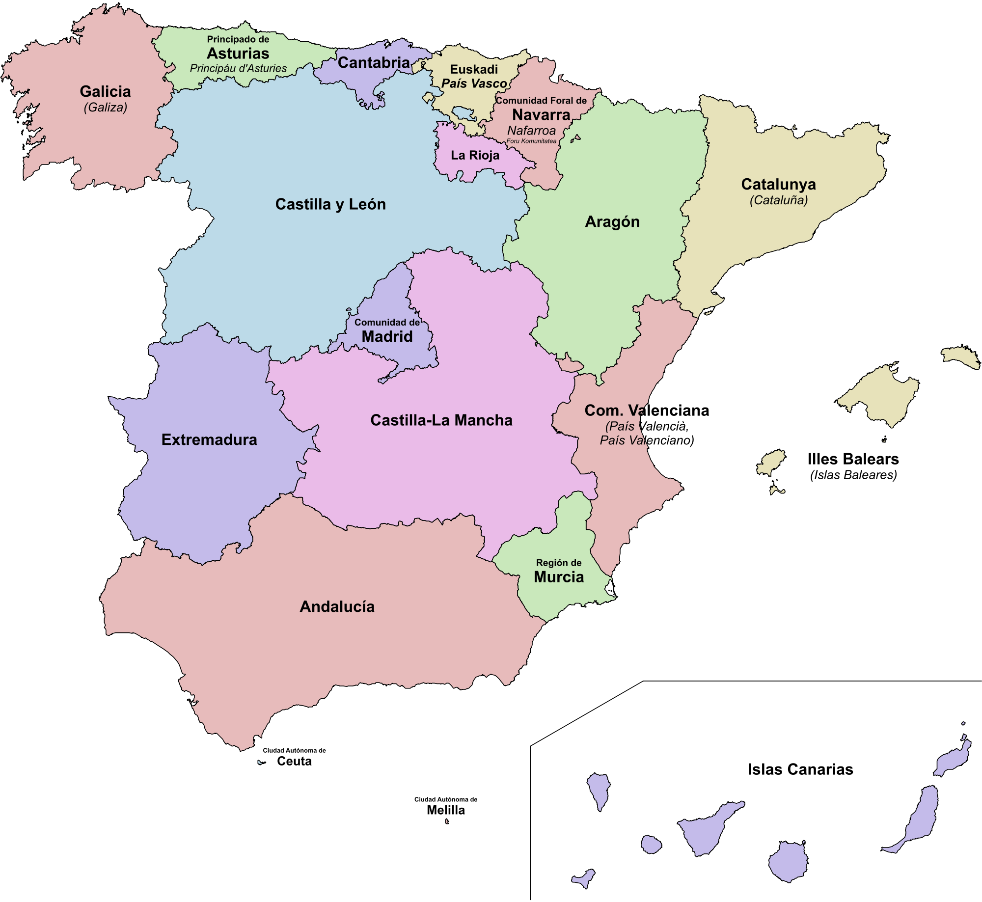 Resultado de imagen de mapa político comunidades autónomas españa
