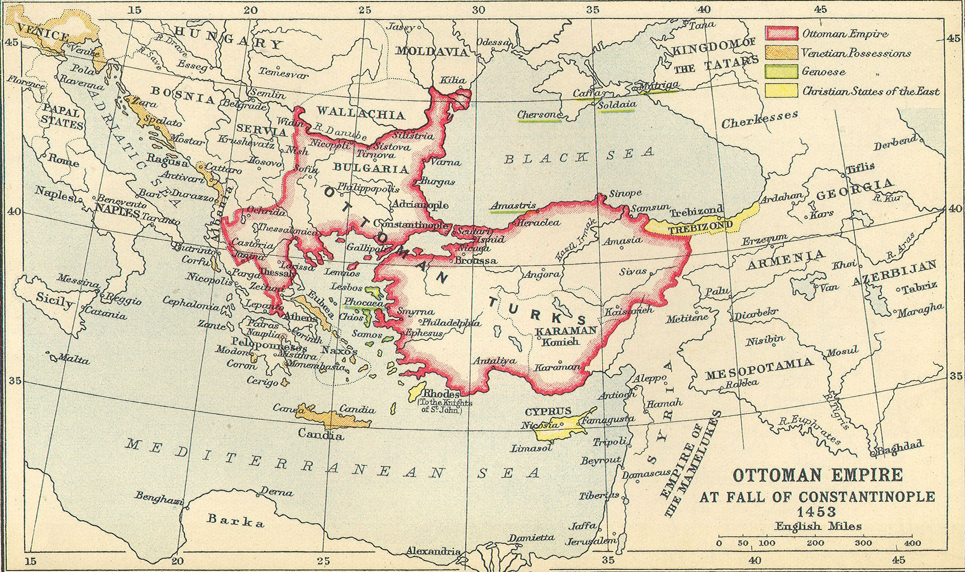 Ottoman Empire at fall of Constantinople 1453 - Full size