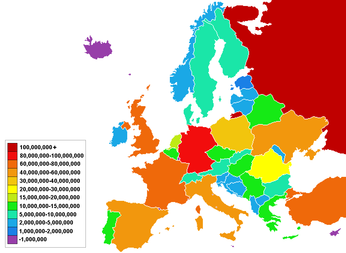 population of all countries in europe