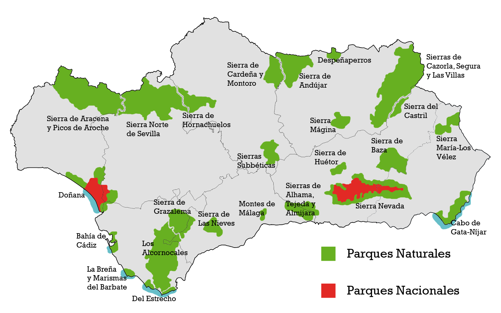 Resultado de imagen de imagen mapa parques naturales andaluces