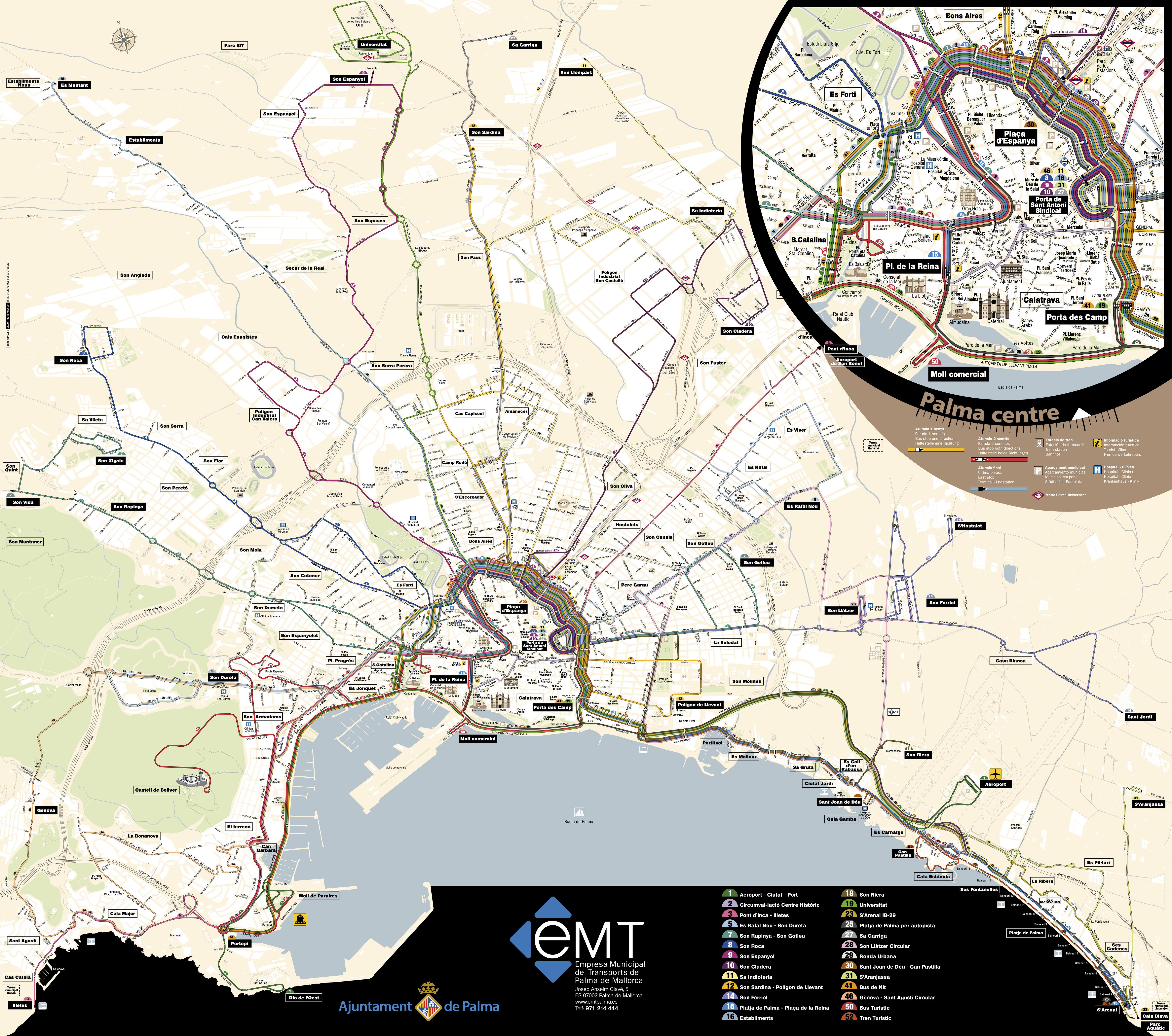 Palma de Mallorca bus routes map 2008 Full size