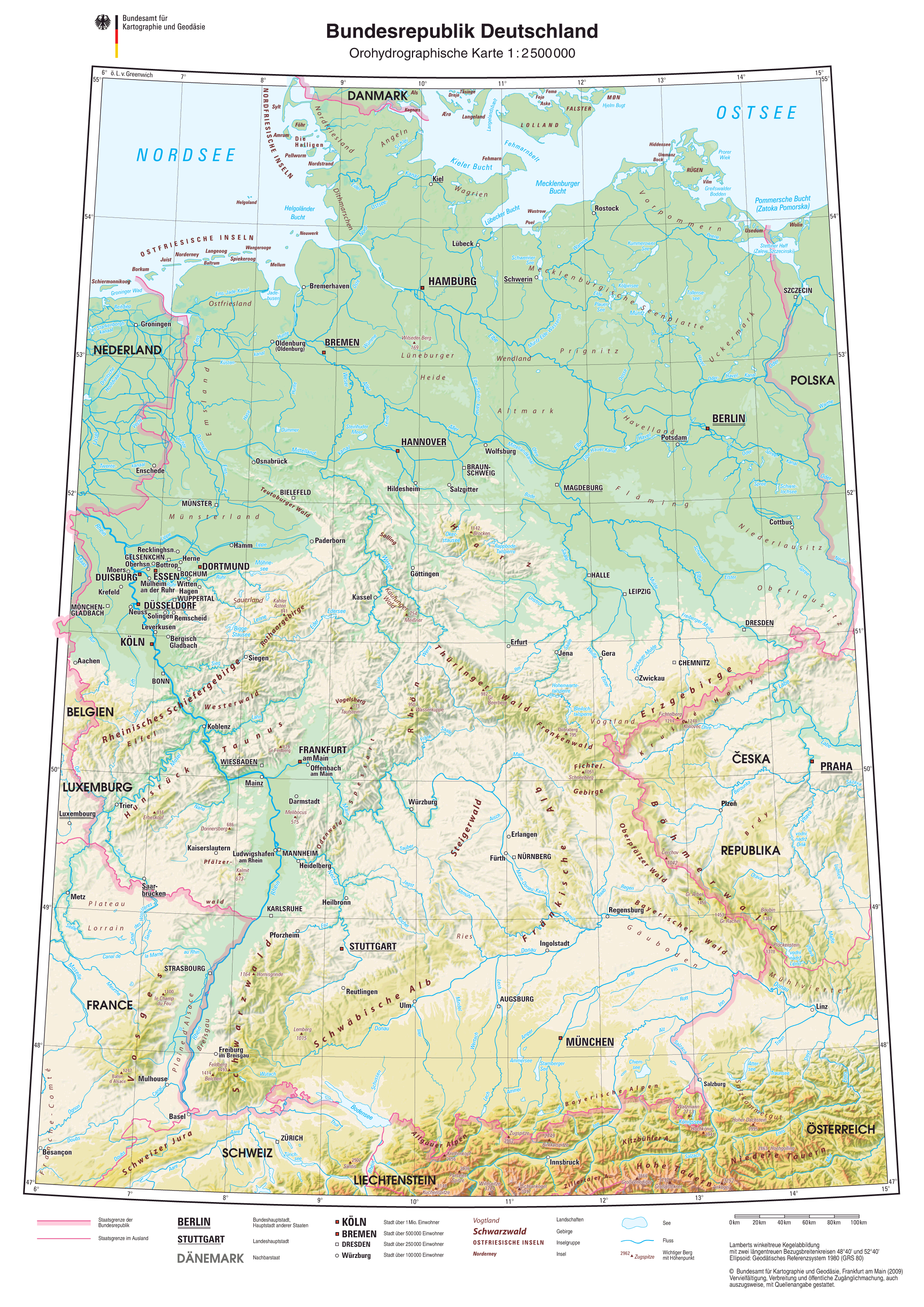 Physical map of Germany 2009 - Full size