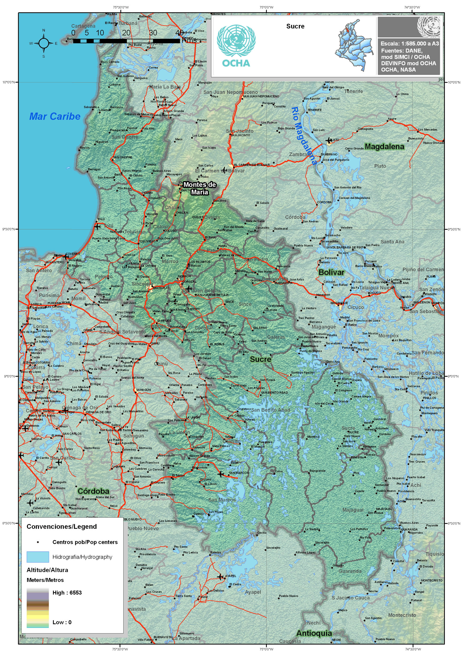 Mapa físico de Sucre - Tamaño completo