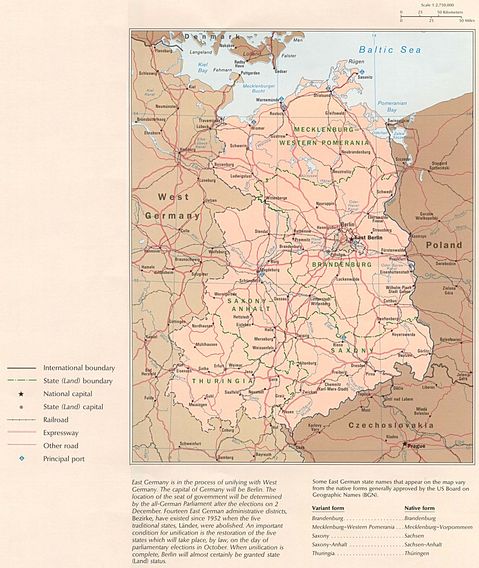 former east germany political map 1990