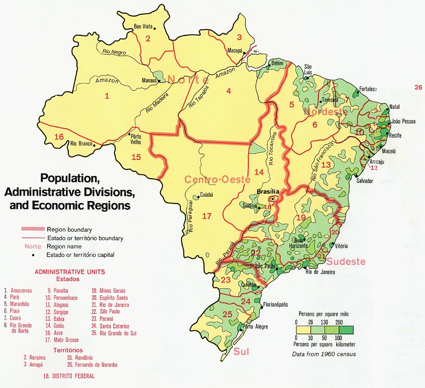brazil population administrative divisions economic regions map size of brazil