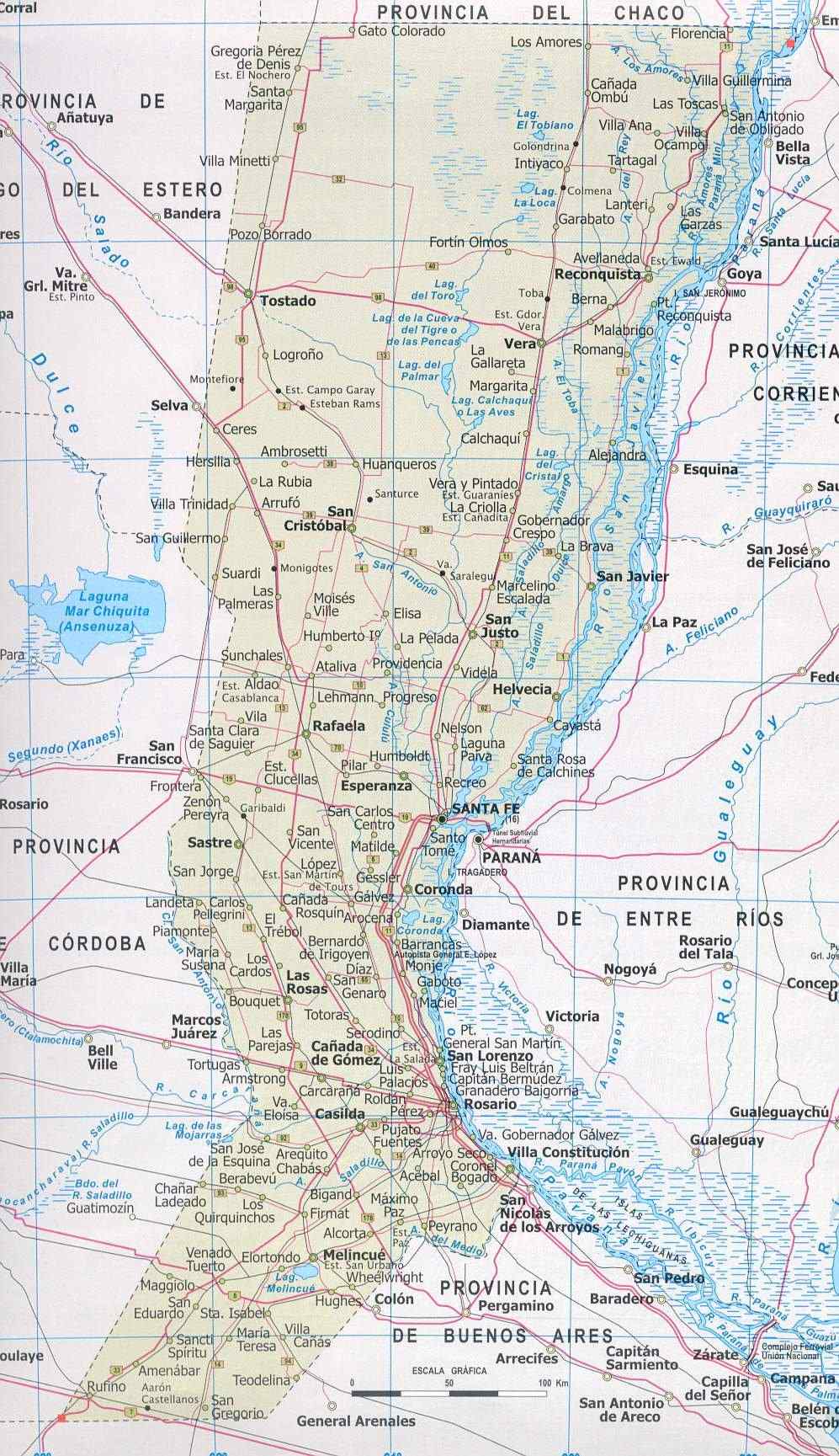 Santa Fe Province Map, Argentina
