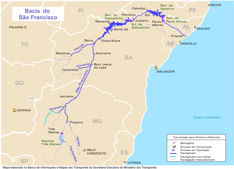 Sao Francisco Basin Waterways Map, Brazil Sao Francisco Basin Waterways Map, Brazil