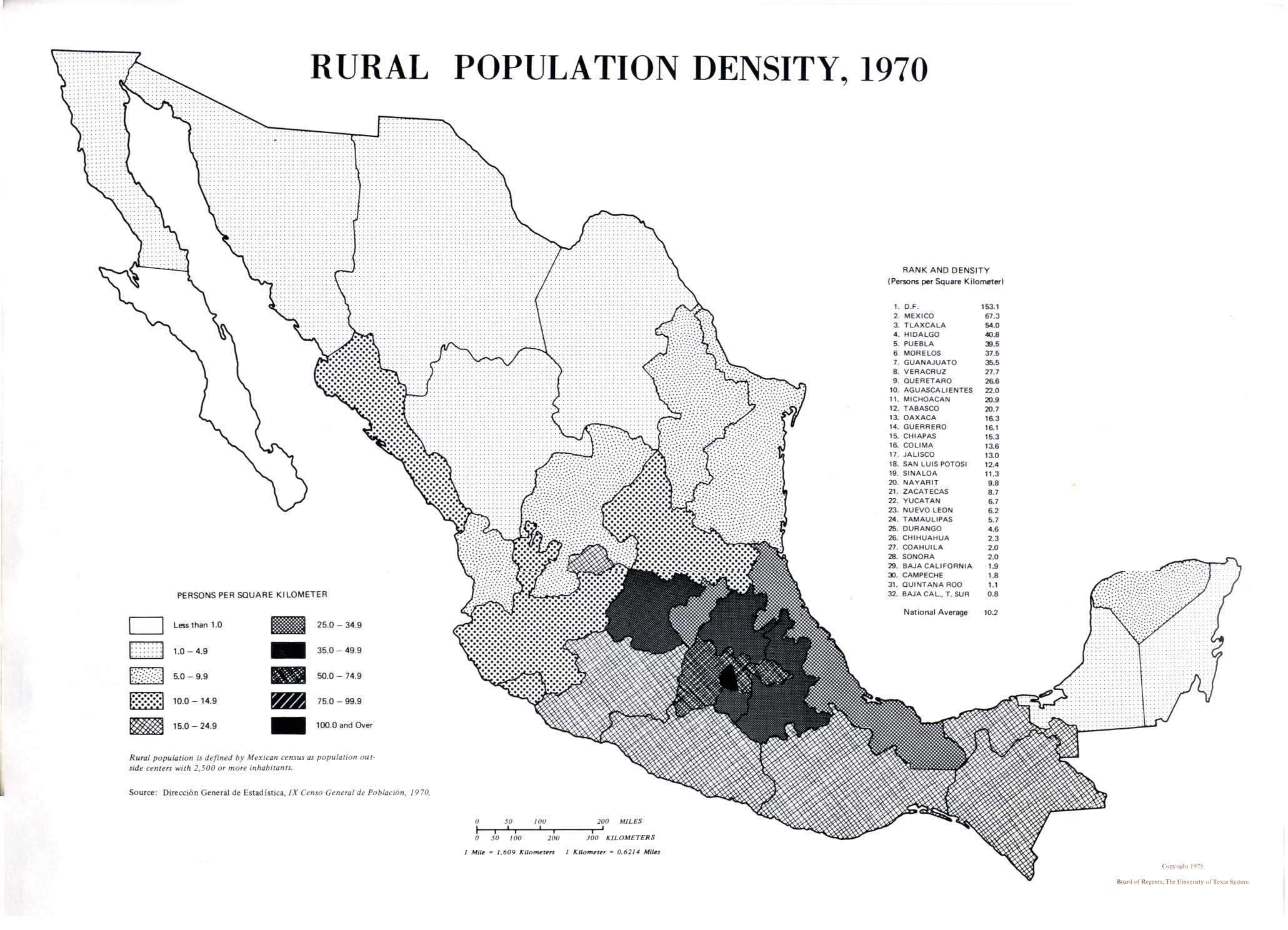Mexico Rural Population Density 1970 Full size
