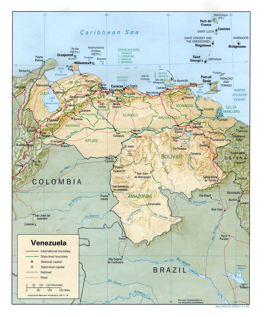 Mapa Físico De Venezuela 1993 Tamaño Completo