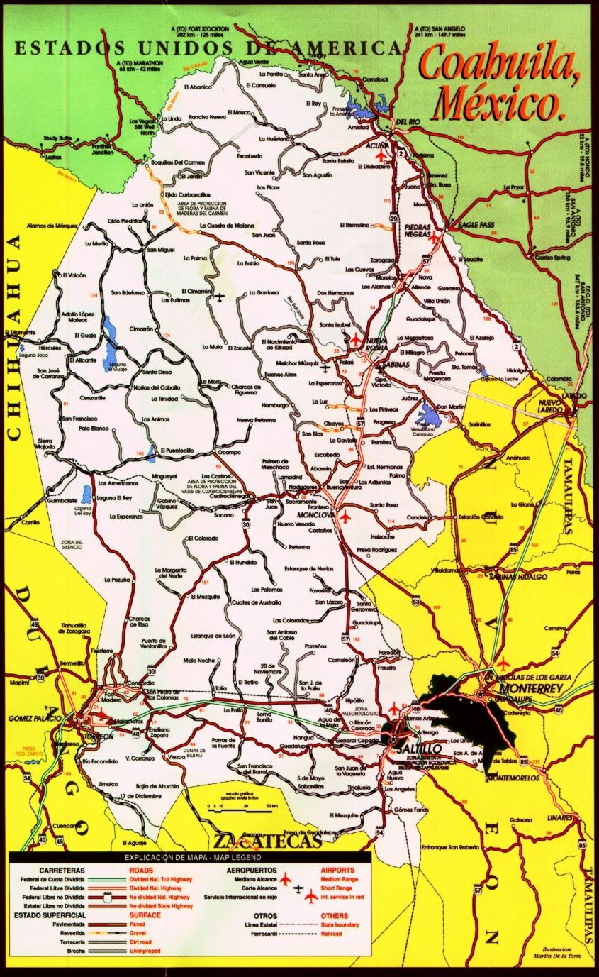 Mapa De Carreteras De Coahuila Tamaño Completo