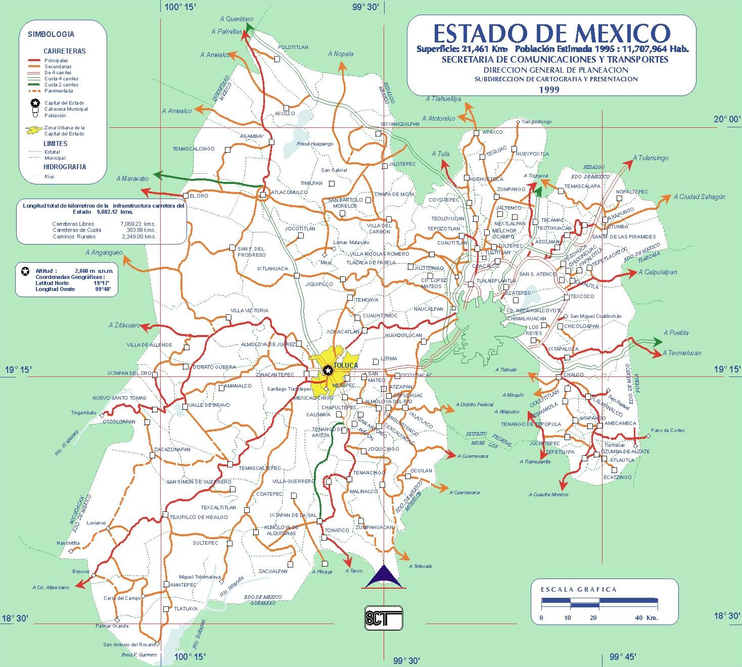 Mapa de carreteras del estado de México 1999 - Tamaño completo