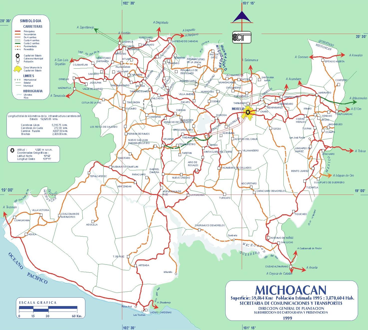 Mapa de carreteras de Michoacán Tamaño completo Gifex
