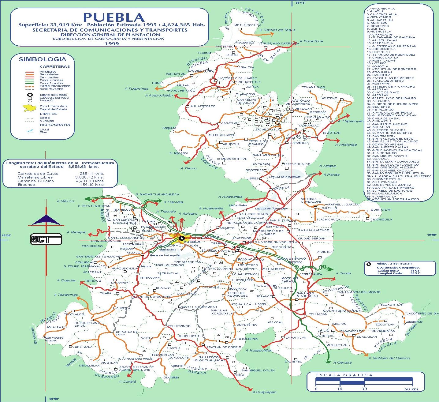 Mapa de carreteras de Puebla Tamaño completo Gifex