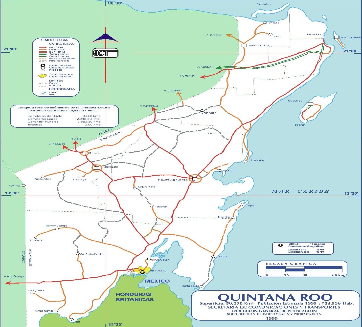 Quintana Roo road map 1999 - Full size  Gifex