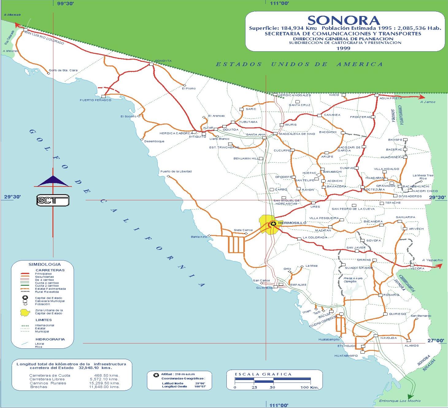 Mapa de Sonora 1999 - Tamaño completo