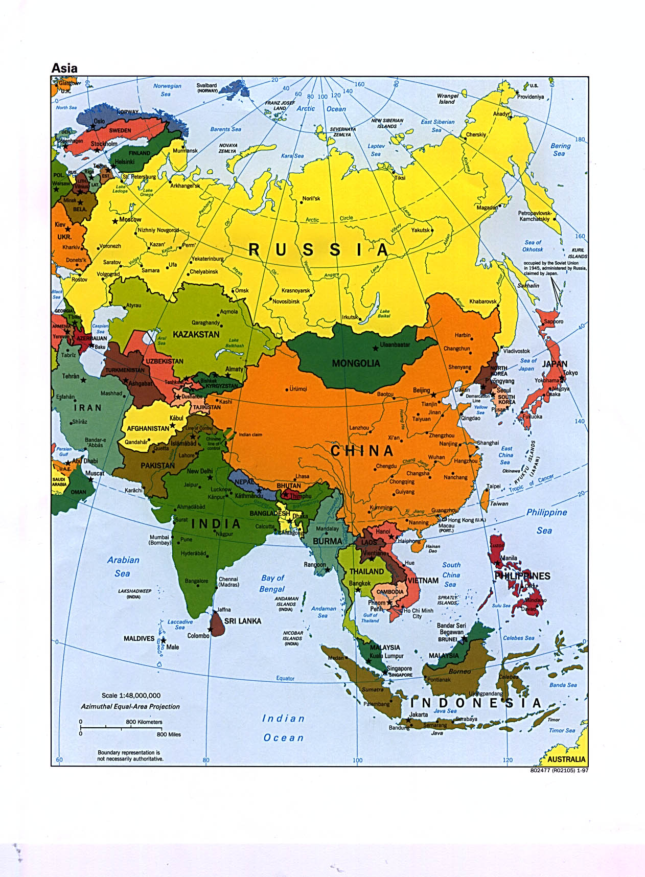 Mapa Político De Asia 1997 Tamaño Completo Ex
