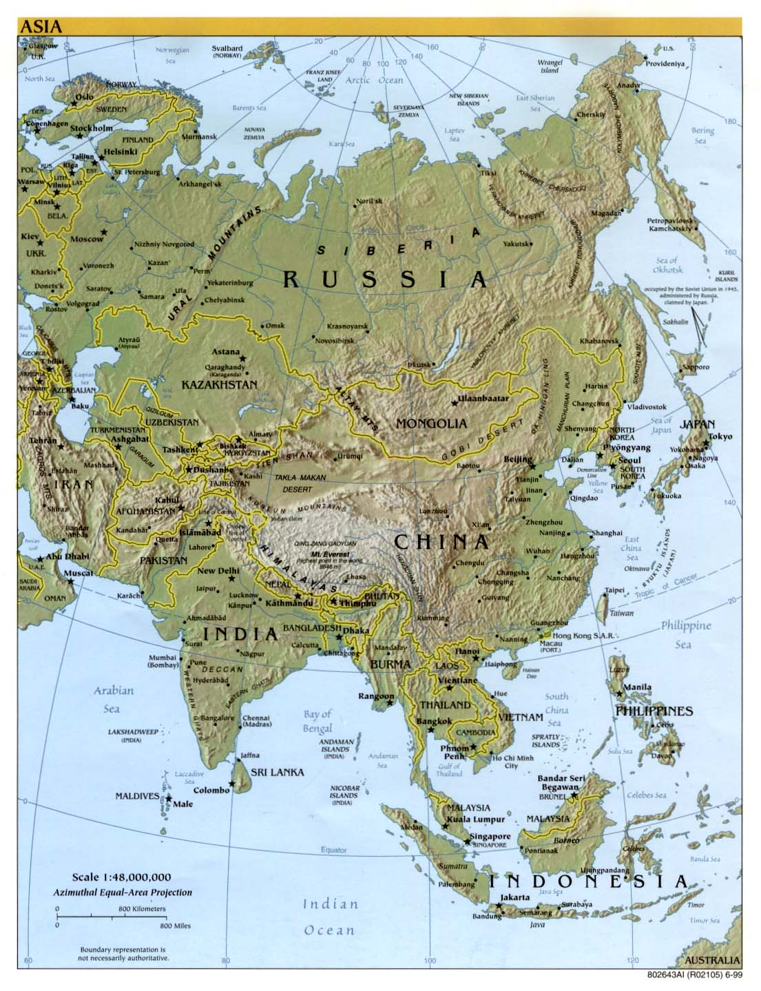  Asia physical map  1999 Full size
