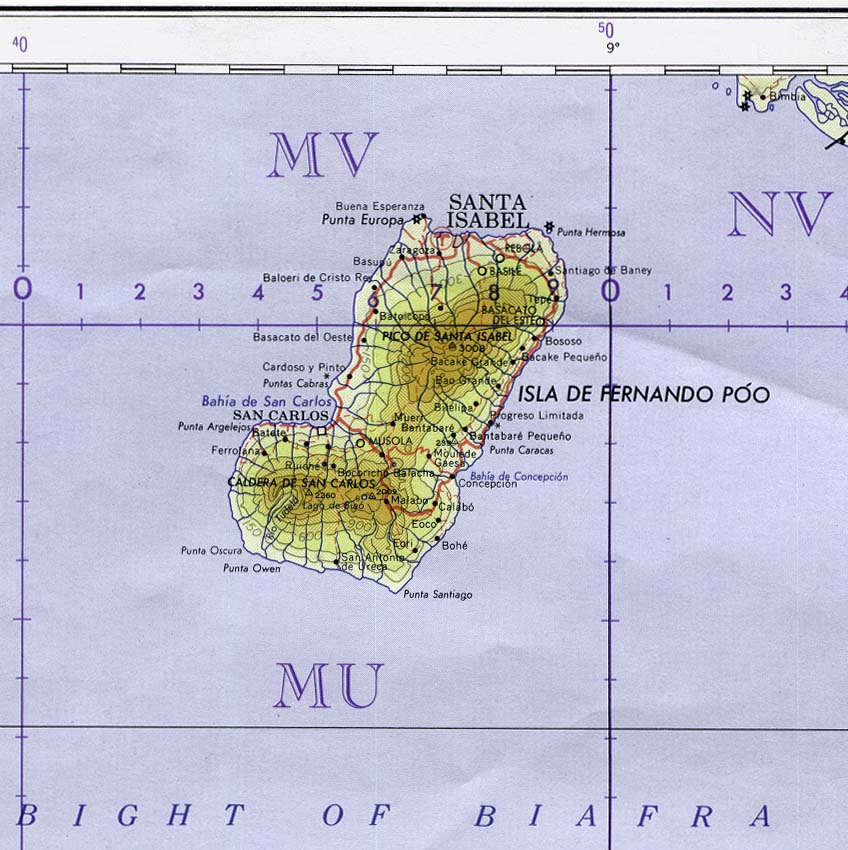 Bioko Fernando Poo Topographic Map Equatorial Guinea