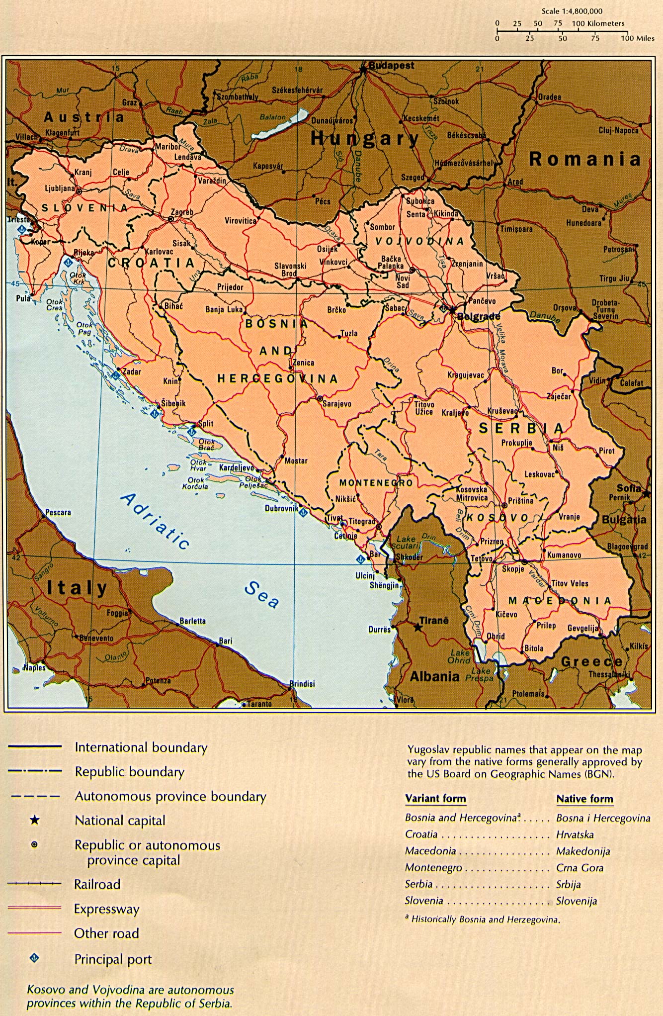 Mapa Político de la Ex Yugoslavia 1990 - Tamaño completo