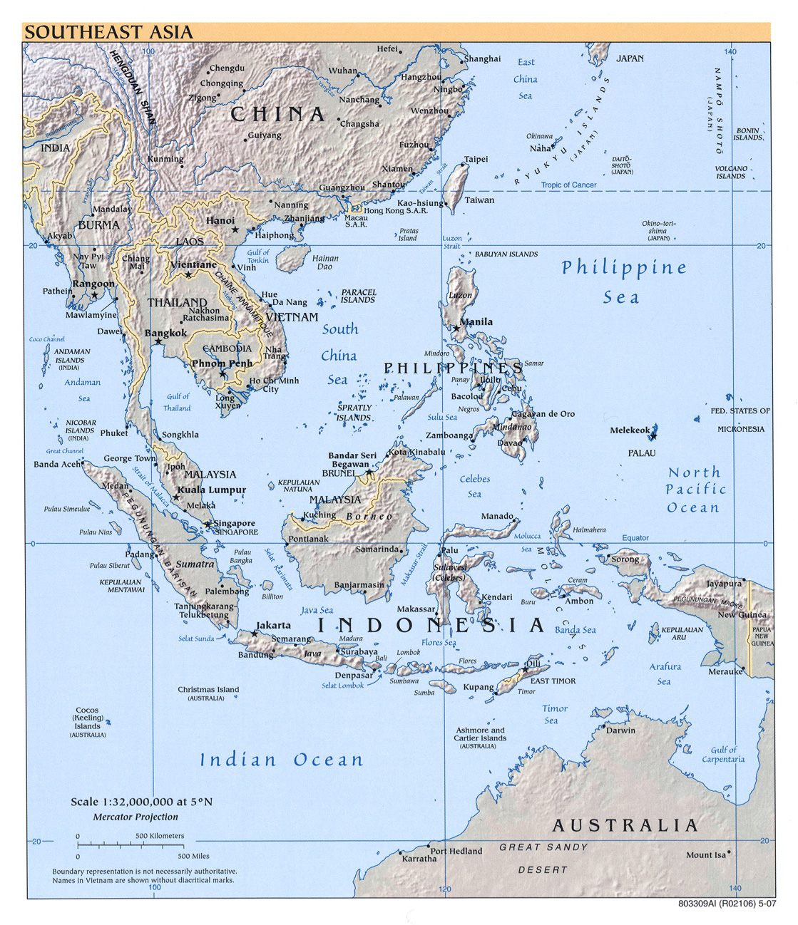 southeast asia physical map 2007
