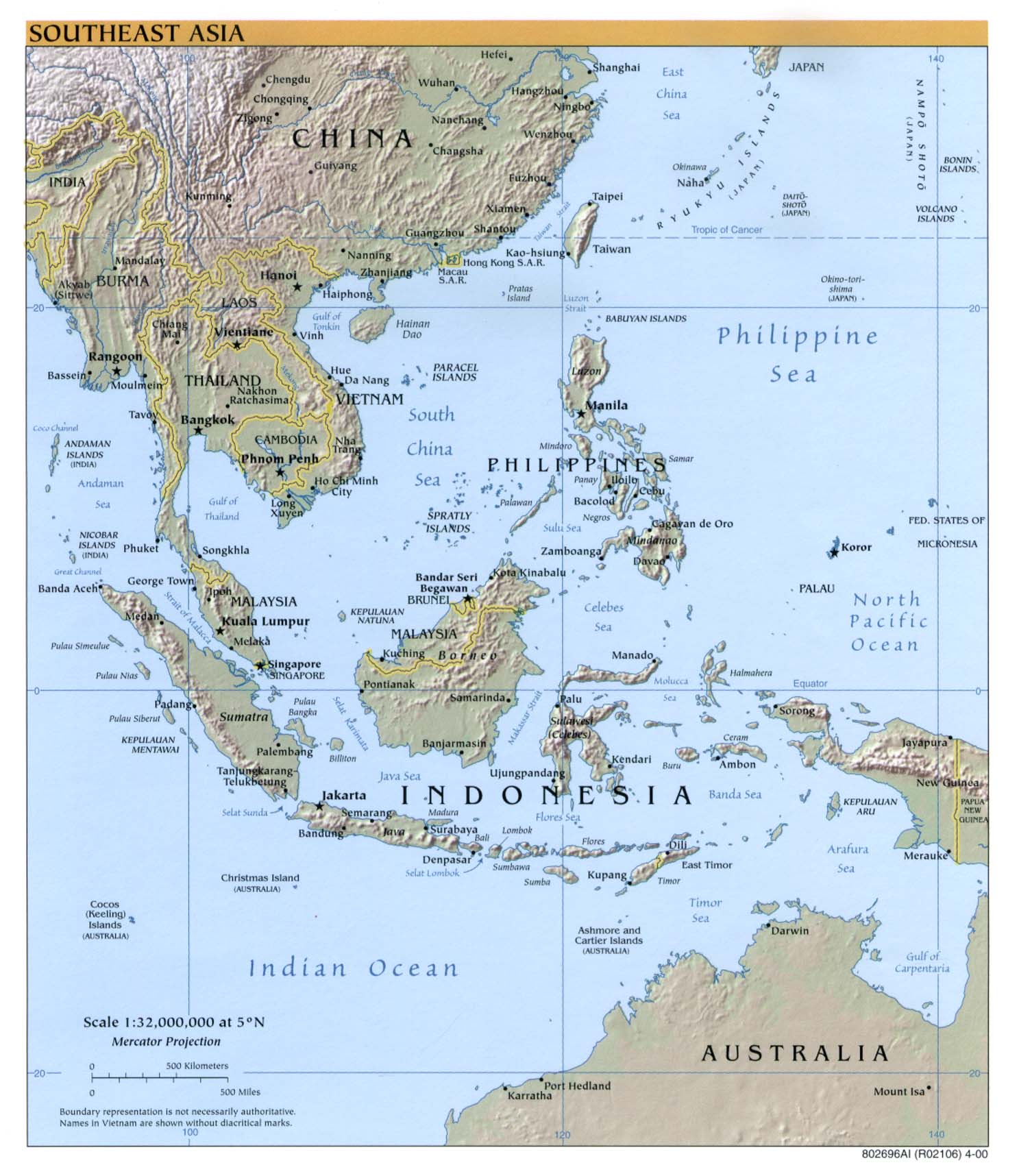 southeast asia physical map 2000