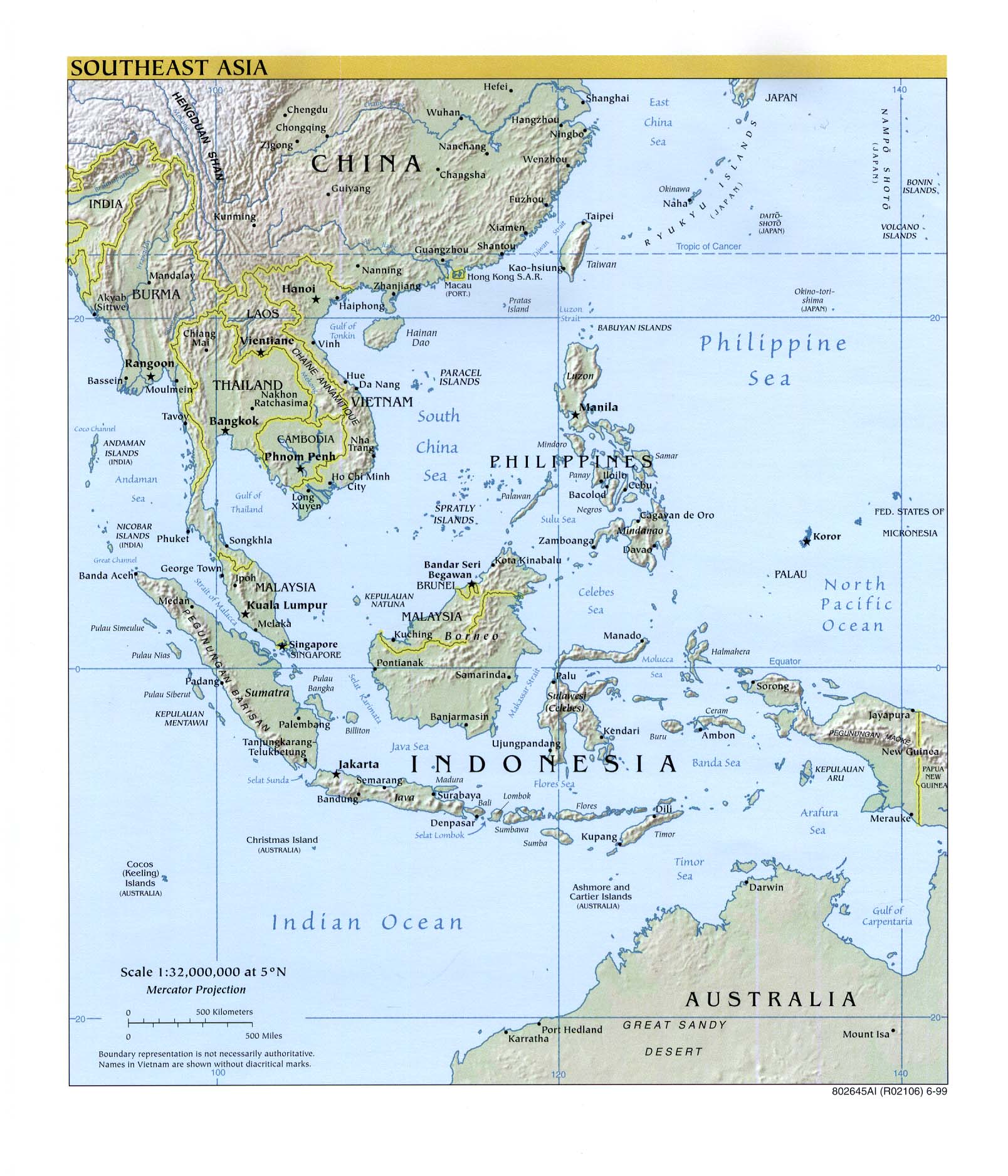 southeast asia physical map 1999