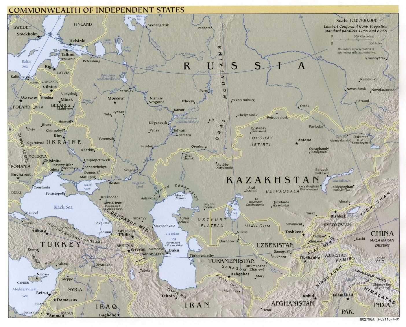 Commonwealth of Independent States - Commonwealth Of Independent States Physical Map 2001
