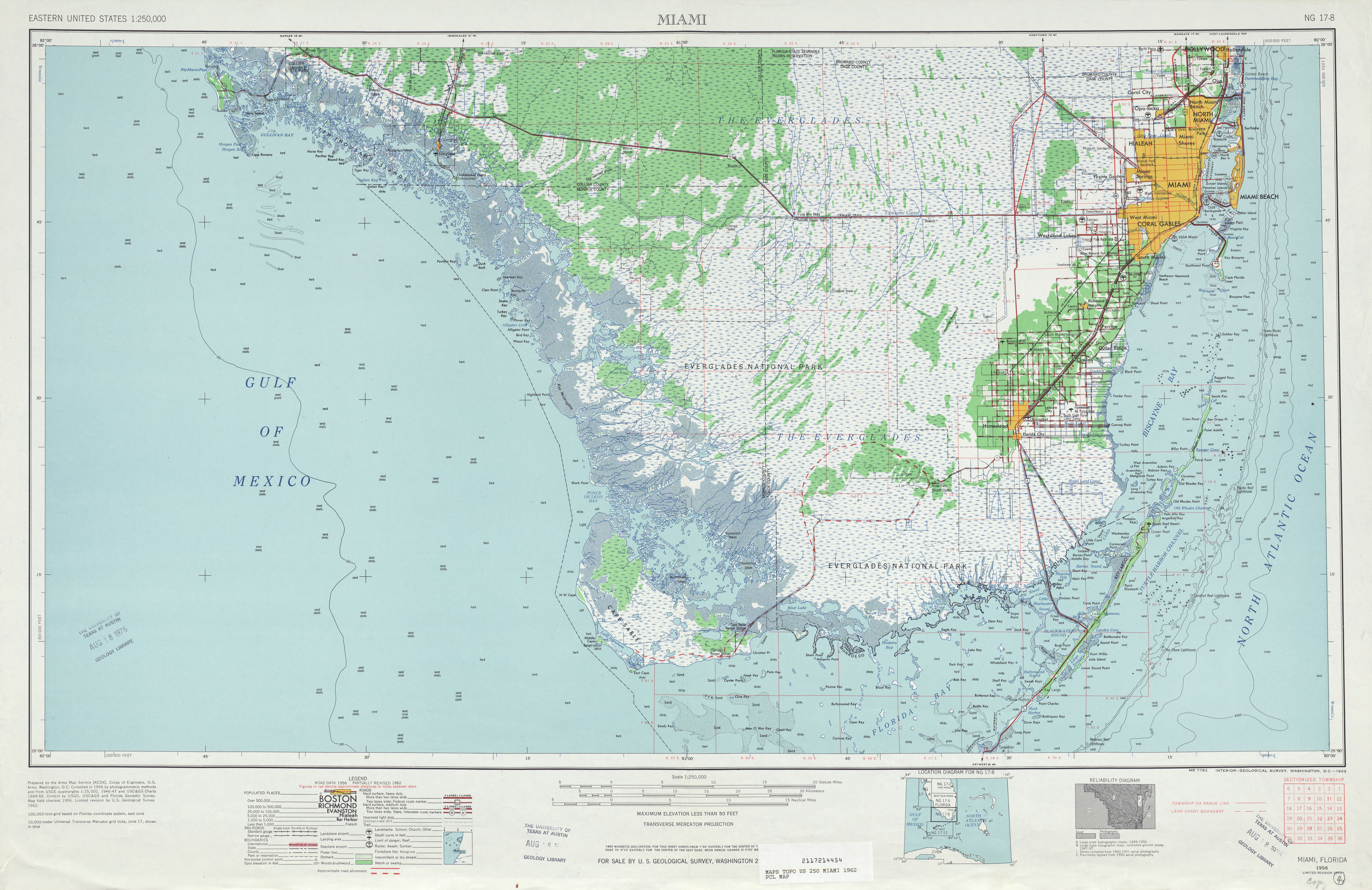 miami topographic map sheet, united states 1962 - full size