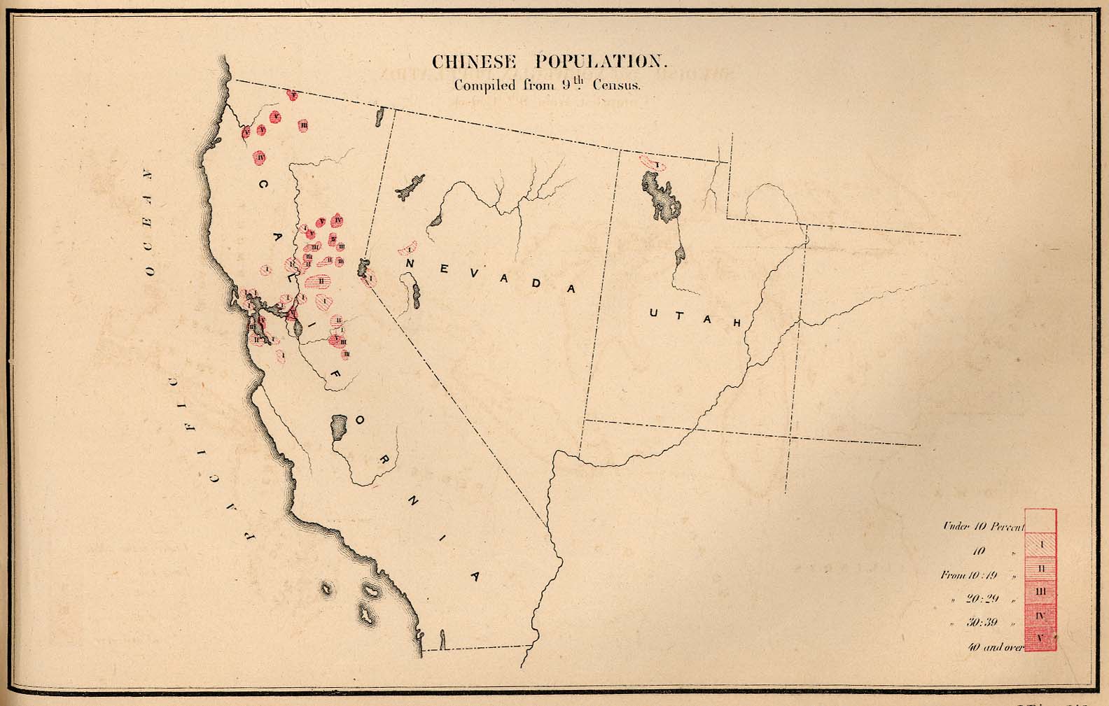Map of the Chinese Population in the United States 1872 Full size