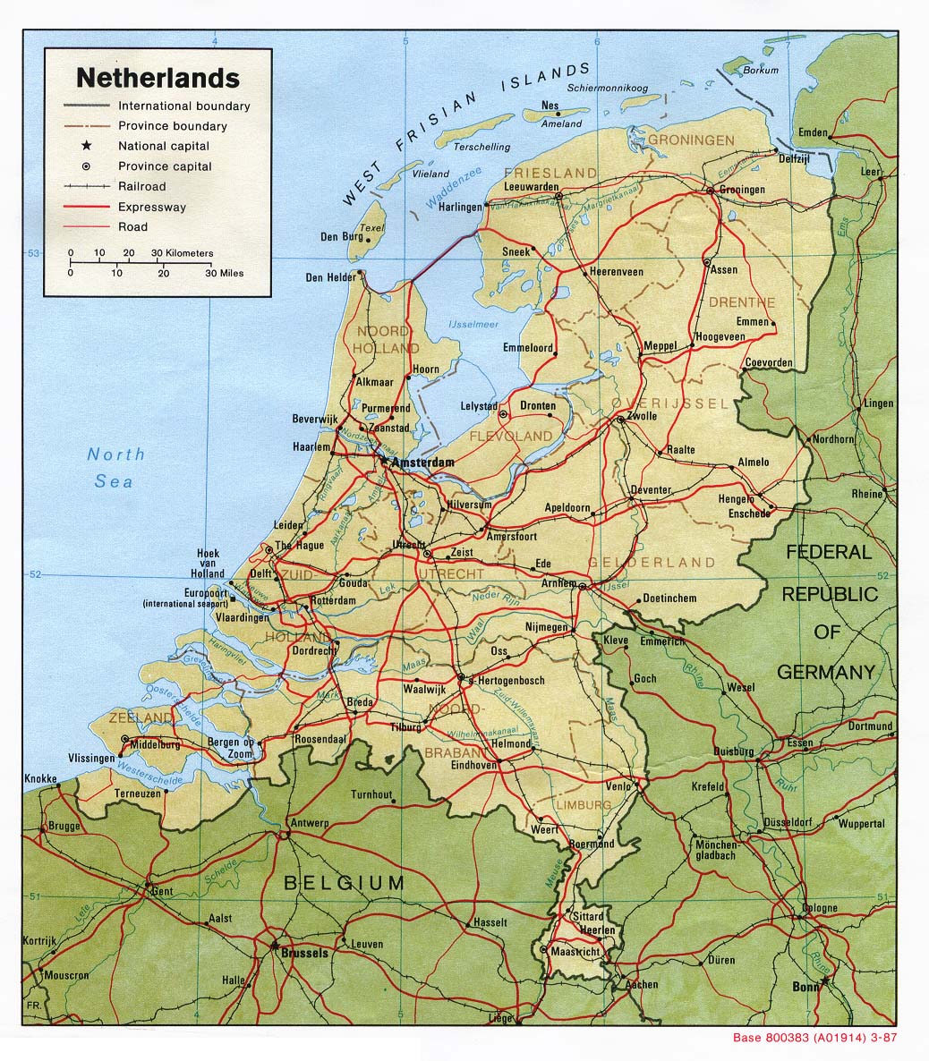 Mapa Físico de los Países Bajos 1987 - Tamaño completo | Gifex