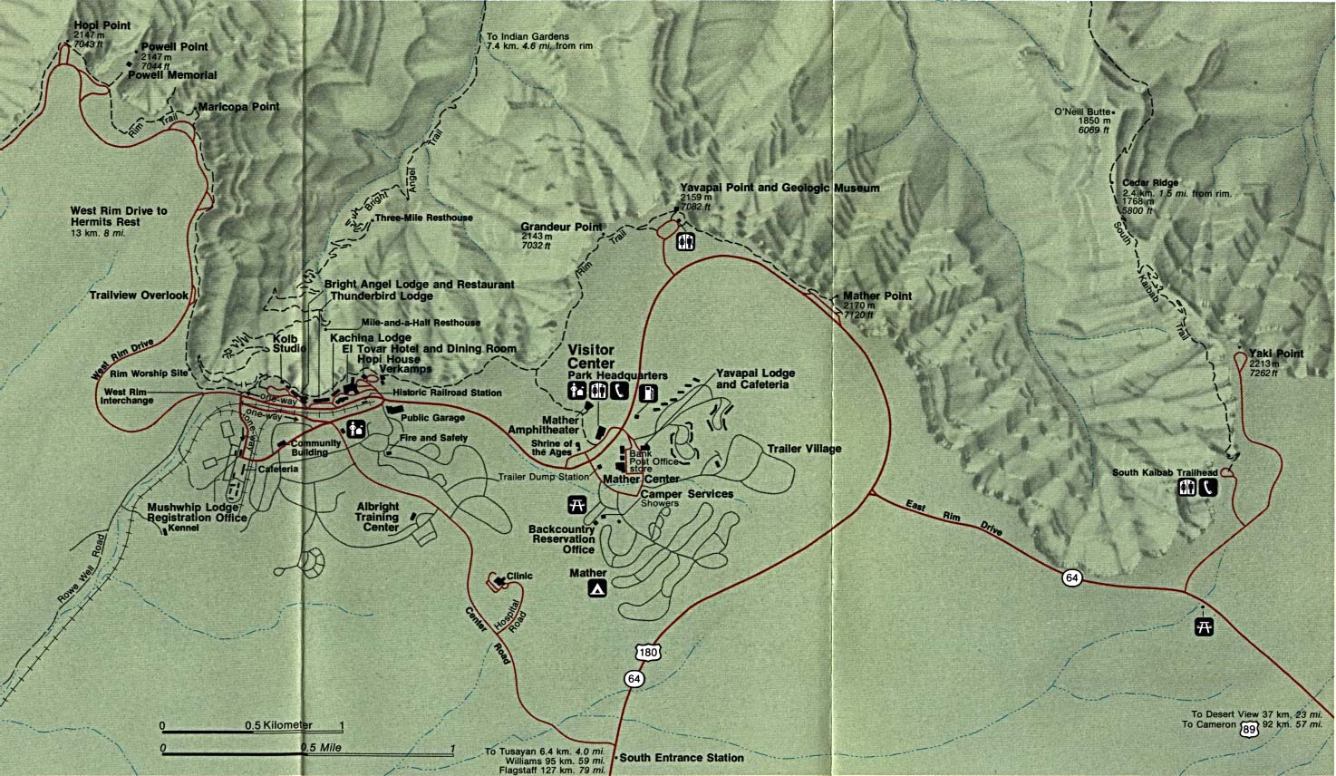 Grand Canyon National Park Grand - Grand Canyon National Park Grand Canyon Village Detail Map Arizona United States