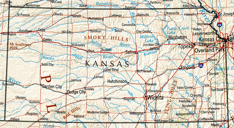 Mapa Del Estado De Kansas Mapa Físico De Kansas - Tamaño Completo | Gifex