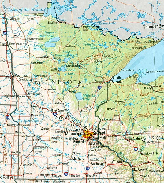 Mapa físico de Minnesota Tamaño completo Gifex
