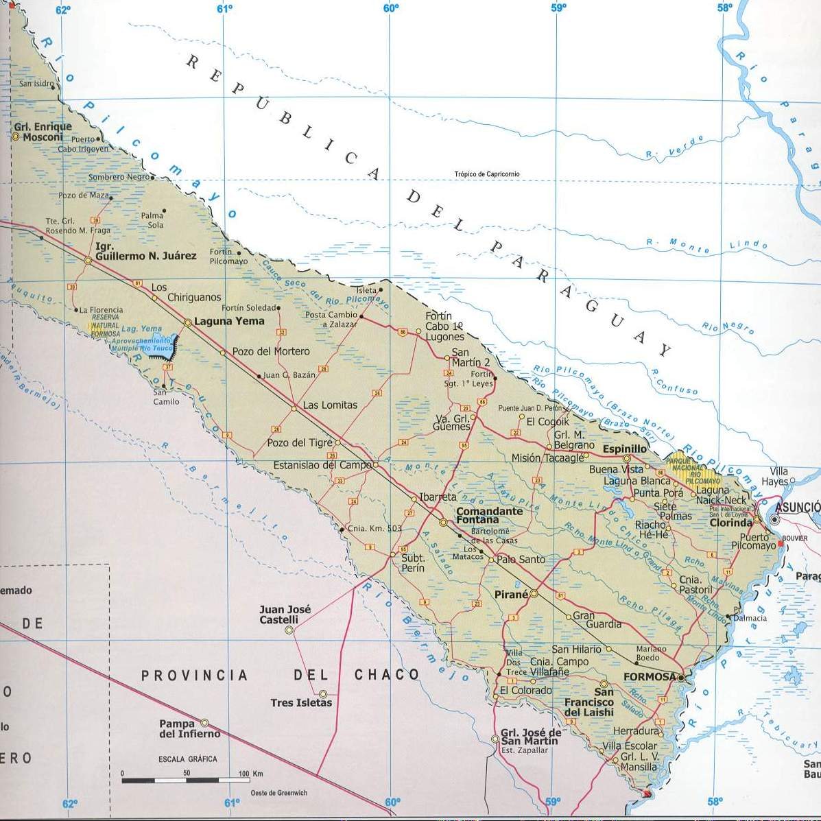 Mapa de la Provincia de Formosa, Argentina Tamaño completo Gifex
