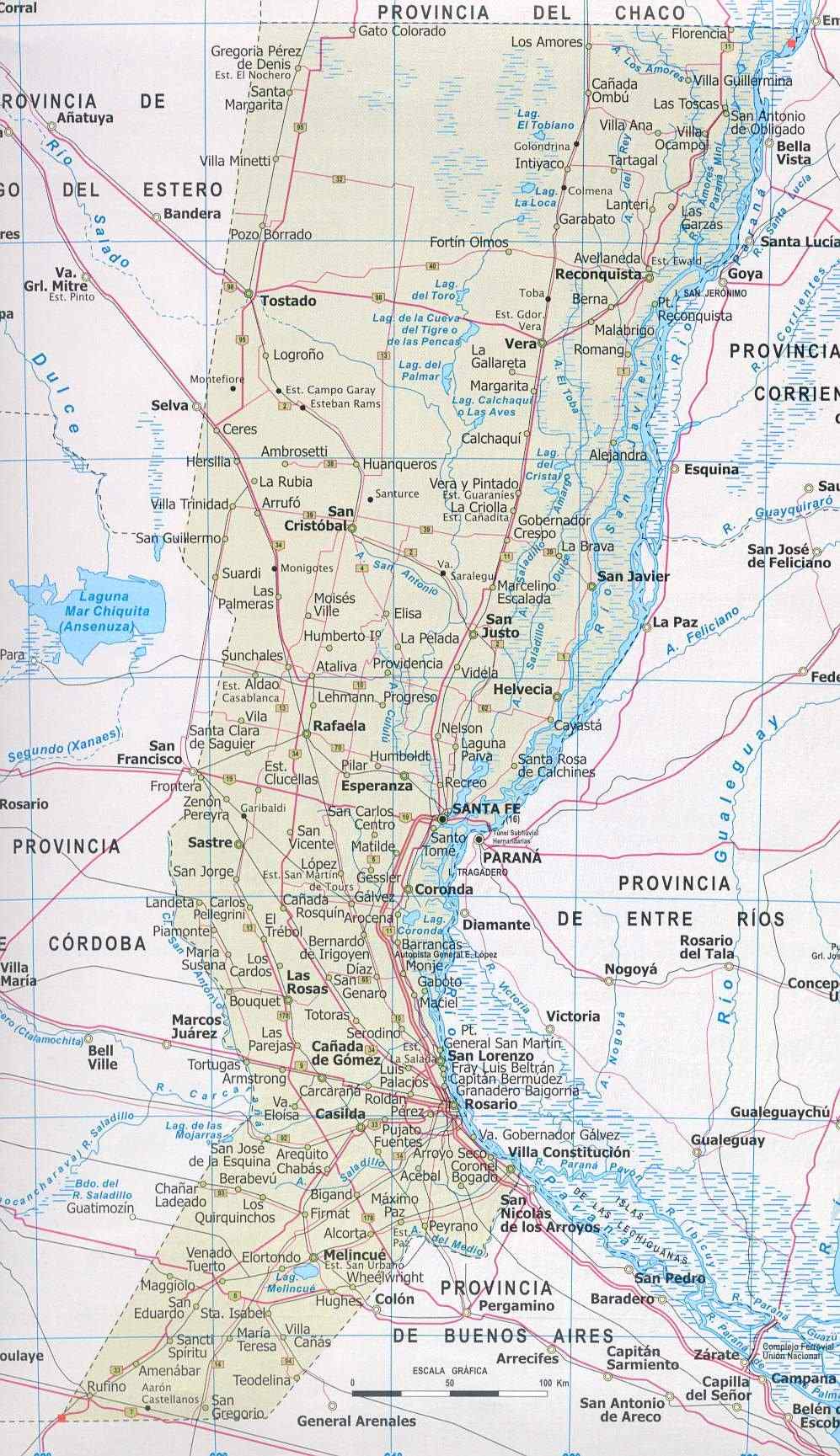 Mapa de la Provincia de Santa Fe, Argentina - Tamaño completo | Gifex