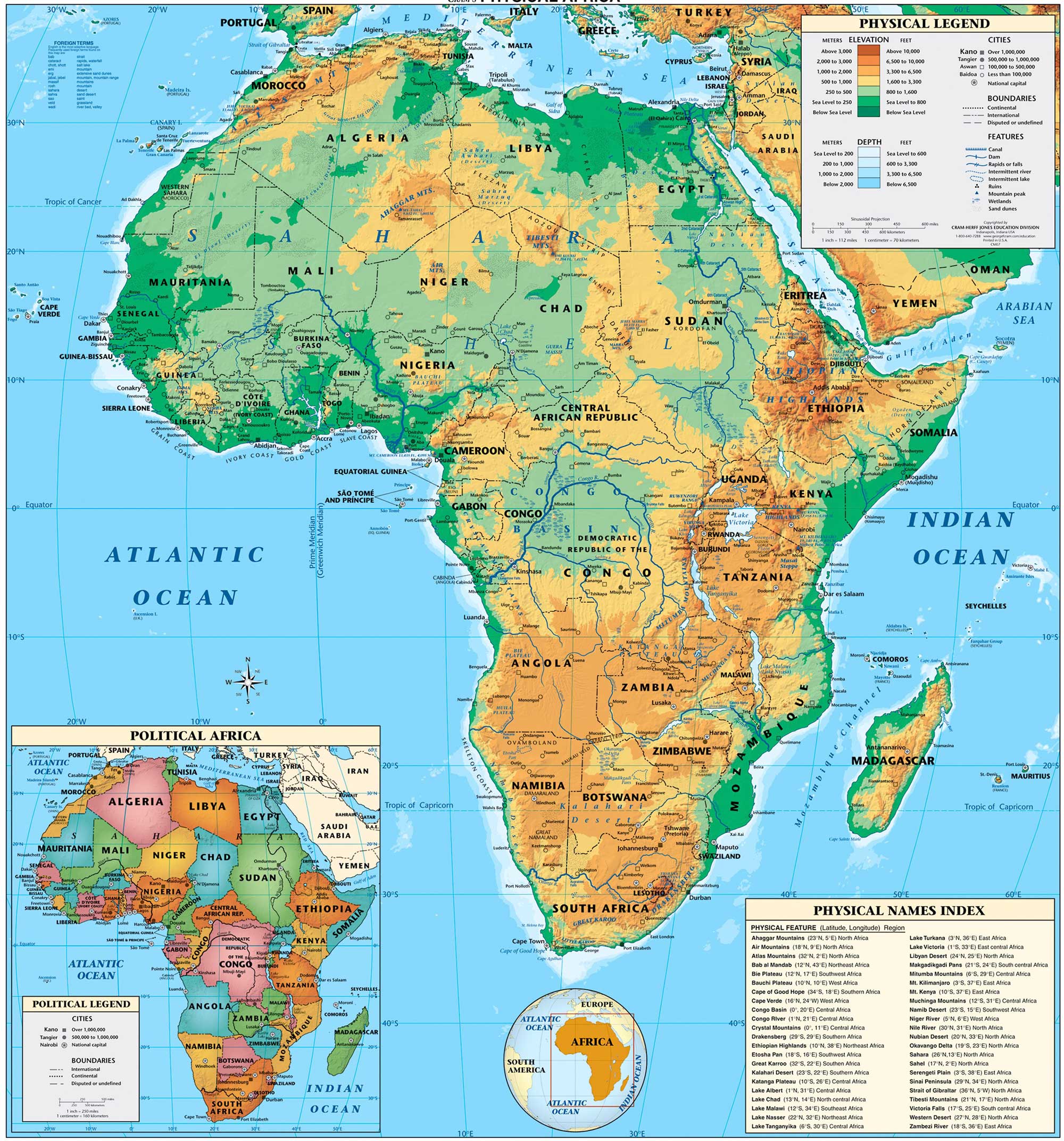 Africa Physical Map Full Size Gifex
