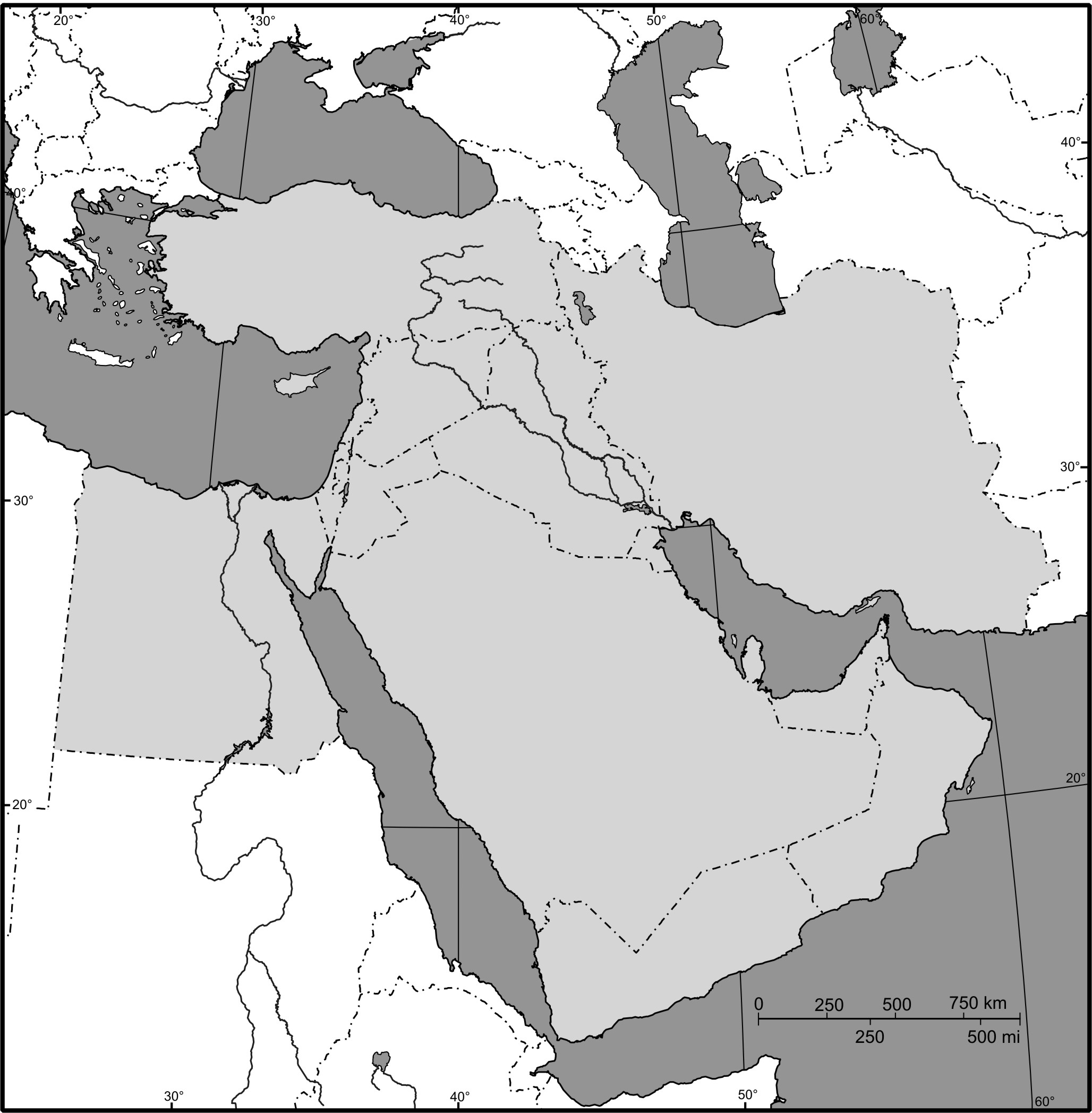 sentar Legibilidad Herencia Mapa mudo de Oriente Medio - Tamaño completo | Gifex