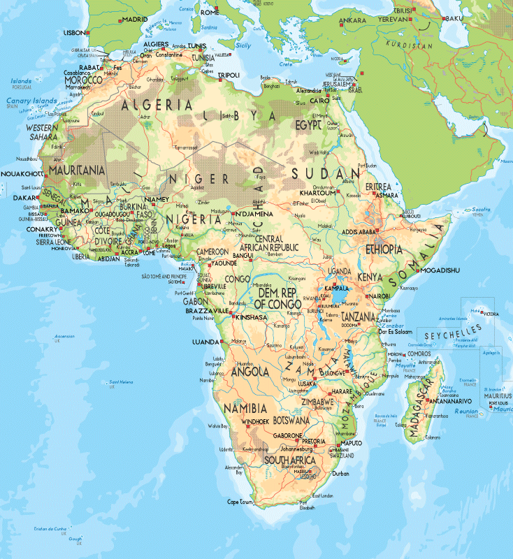 physical and political map of africa Physical Political Map Of Africa Full Size Gifex physical and political map of africa
