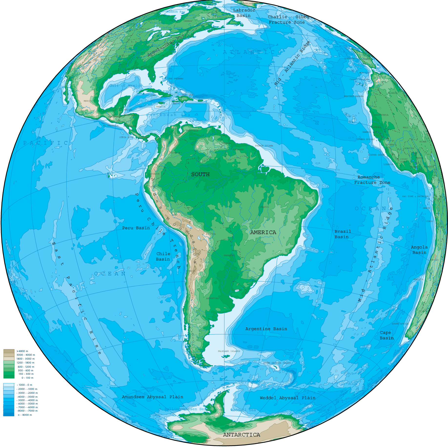 Physical Map of South America - Physical Map Of South America