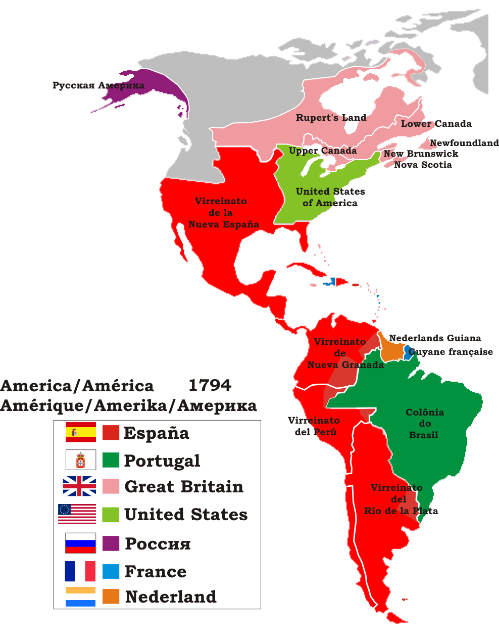 Mapa pol tico de Am rica en 1794 - Mapa Poltico De Amrica En 1794