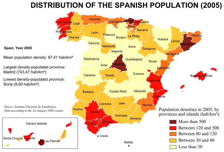 Spain population density 2005 Full size Gifex