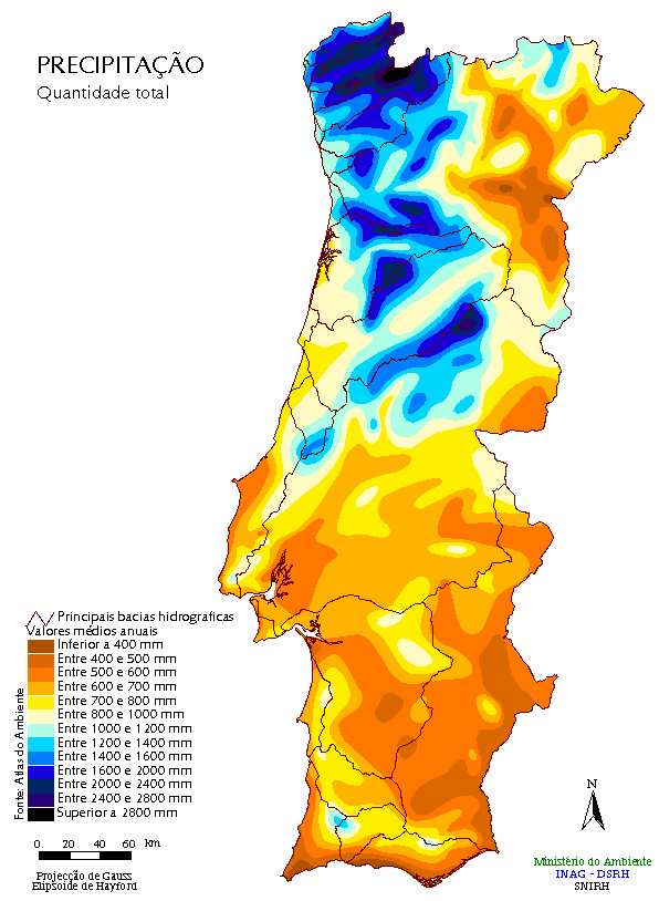 Average yearly precipitation in Portugal Full size
