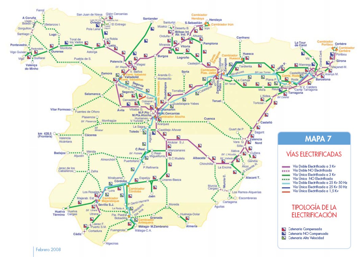 Spain railways map Full size