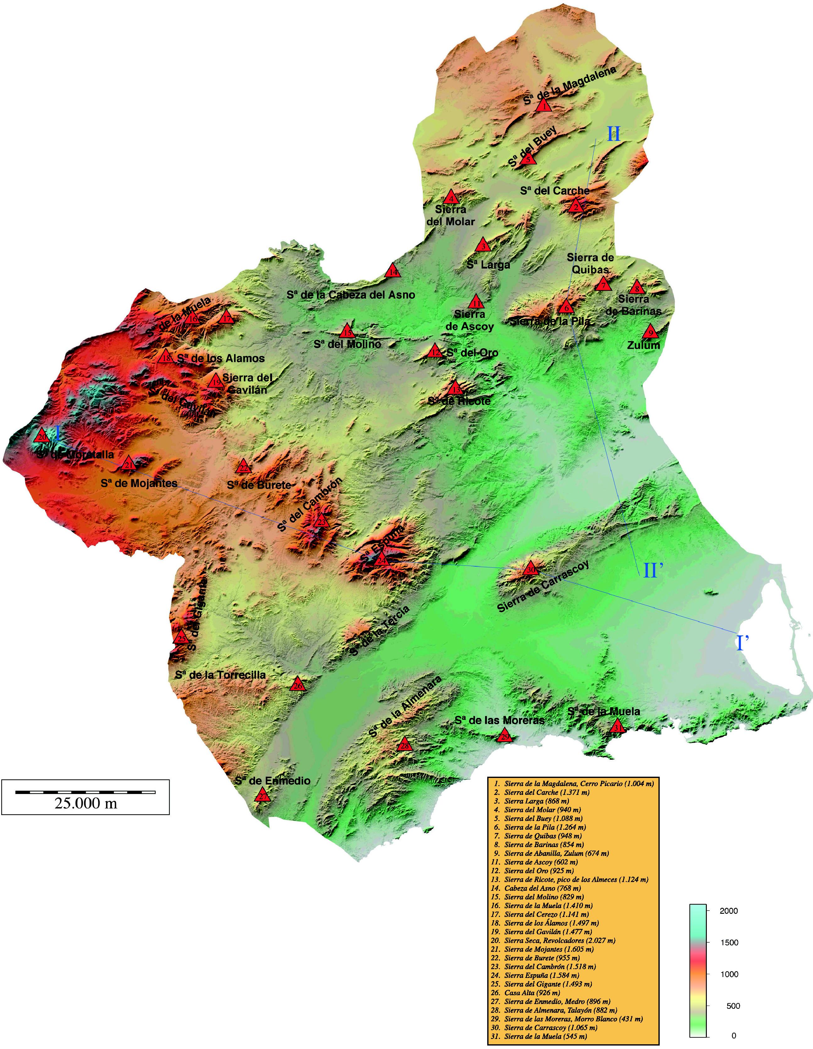 Mapa físico de la Región de Murcia Tamaño completo